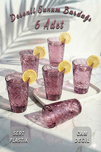 Ezupack Akrilik Renkli 6'lı Desenli Bardak & Su Meşrubat Kahve Yanı Bardağı 330 ml ( Cam Değildir )