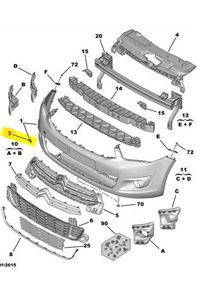 Yerli Citroen C-Elysee Ön Tampon Çeki Kapağı (2012-2016) 1608698880 7414019 1...