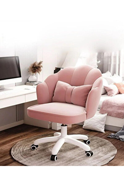 OEM Scaun de birou hidraulic pentru copii, din catifea, cu spătar, roți, rotativ și reglabil pe înălțime - roz