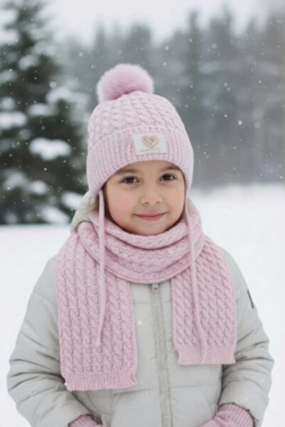 Aware Time Set 3 piese pentru fetiță Kitti - eșarfă îmblănită, beretă și mănu...