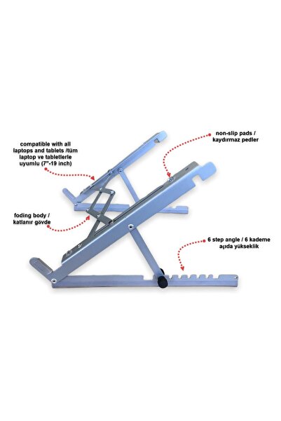 Yumer Uzay Gri, Katlanır, Çelik Laptop Standı Soğutucu Notebook Dizüstü Macbook, Tüm Ekranlarla Uyumlu