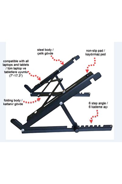 Yumer Katlanabilir, Çelik Laptop Standı Soğutucu Notebook Dizüstü Tablet Macbook, Tüm Ekranlarla Uyumlu