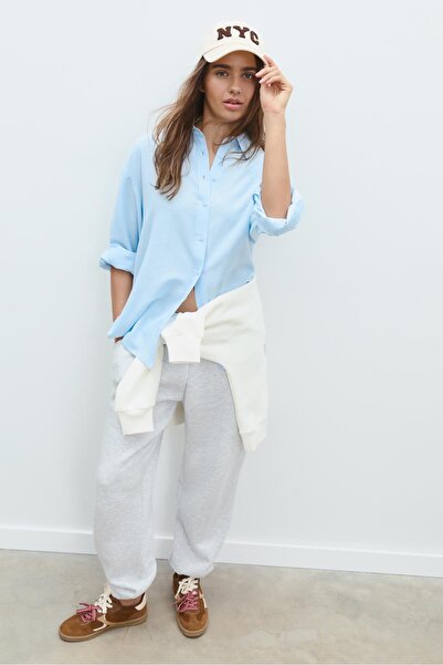 Stradivarius Keten karışımlı dökümlü gömlek