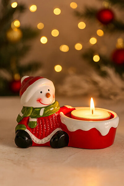 Giftpoint Noel Yılbaşı Temalı Mumluk Şirin Kardan Adam Figürlü Tealightlı 10c...