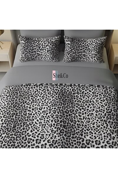 She&Co Set cuvertură de pilota dublă - Leopard negru (Fără cearșaf)