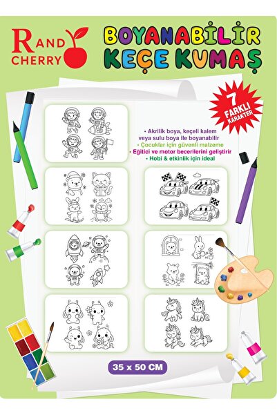 REDANDCHERRY Akrilik Boyalı Çocuk Boyama Seti | Keçe Etkinlik Matı ve Fırça