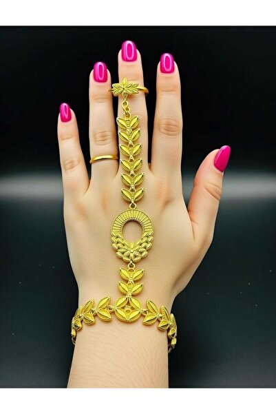 Jadem Gold Elegant Middle Eastern Luxury Flower and Leaf Bracelet with Gold P...