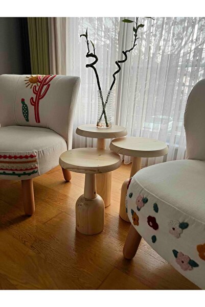 Kimahome Ürgüp Mantar Sehpa Naturel 3'lü Set (43 48 53 CM)