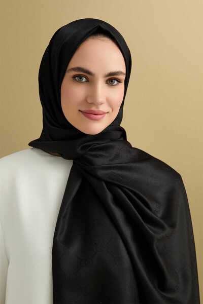Imannoor Noor Petek Siyah Jakarlı İpek Şal 70x200