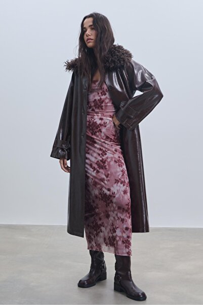 Stradivarius Desenli tül midi elbise