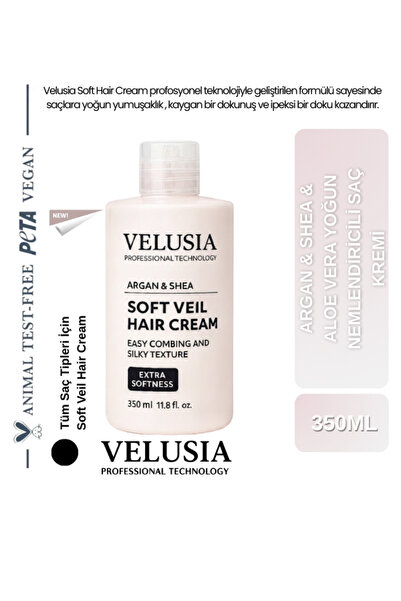 Velusia Besleyici, Onarıcı & Dolgunlaştırıcı Argan Shea ve Aloe Vera Yoğun Nemlendiricili Bitkisel Saç Kremi