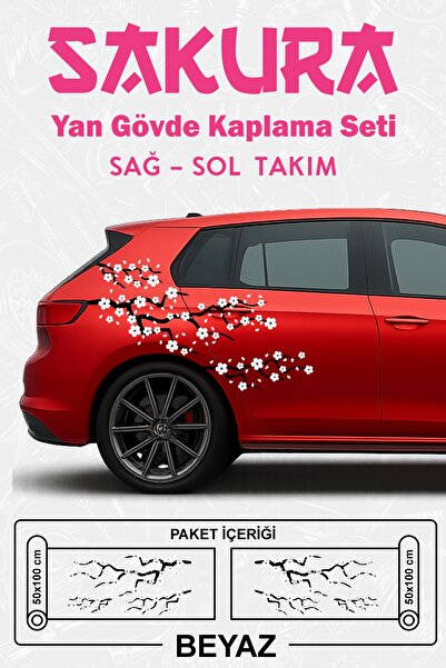 Stikacar SAKURA KİRAZ ÇİÇEĞİ - Yan Gövde Sticker Seti Kaplama