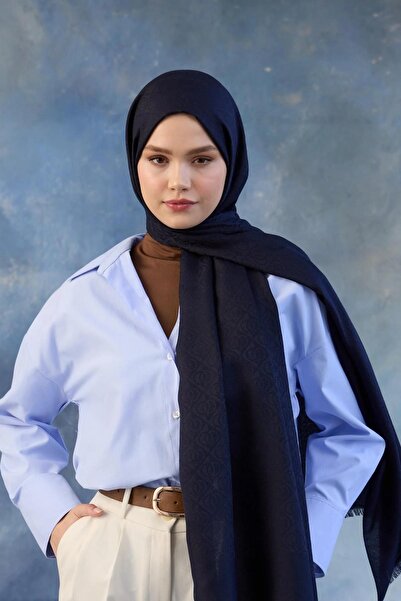 İpekhan Μοτίβο λογότυπου Βαμβακερό Ζακάρ Σάλι Σκούρο Ναυτικό 8008-07