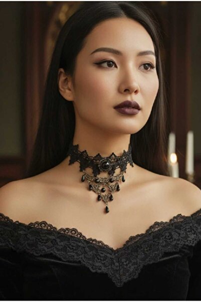 modares Vintage Siyah Dantel Gotik Kolye - Dantel Choker Kolye Ayarlanabilir ...