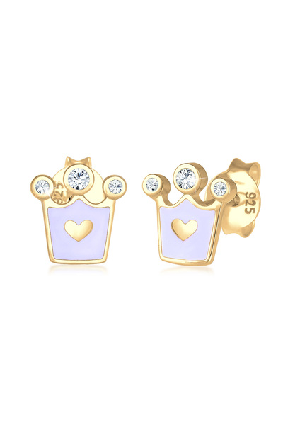 ELLI Ohrringe Kinderherzkrone Emaille rosa mit Kristallen in 925er Sterlingsi...