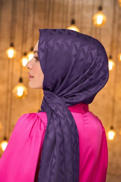 İpekhan Summer Radiance Collection Silky Jacquard Shawl Eggplant Purple 9014-09