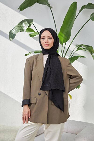 İpekhan شال جاكار حريري بنمط مثلث من الحرير باللون الأسود 9005-03