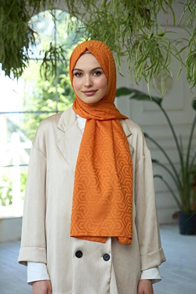 İpekhan 9013-05 Model șal jacquard mătăsos portocaliu - colecția Summer Sparkle