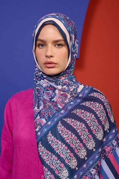 İpekhan Şal de noapte moale Marrakech - albastru şi roz 3049-10