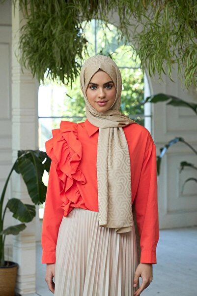 İpekhan Silky Jacquard Shawl Milk Coffee Summer Sparkle Collection - 9013-07