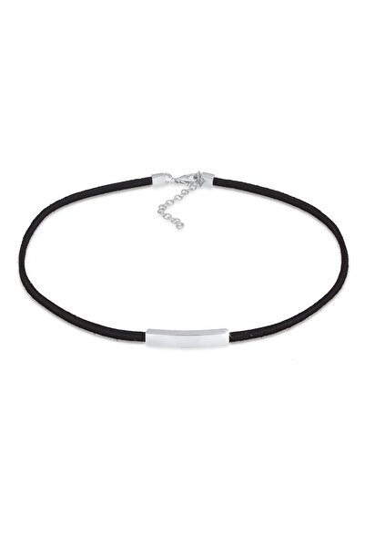 ELLI Necklace Ladies Choker Band Plate Textile Black Trend in 925 Sterling Si...