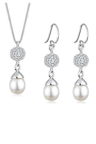 ELLI Schmuckset Damen Perle mit Kristallen in 925er Sterlingsilber