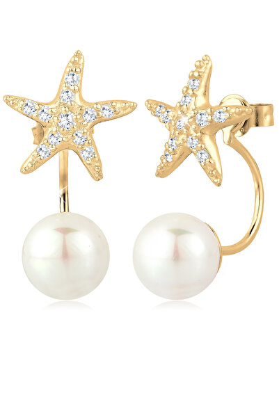 ELLI Earrings Front-Back Seestern Trend Zirkonia Perle vergoldet