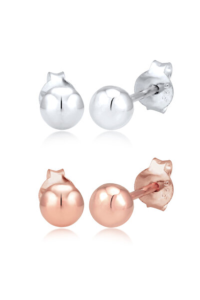 ELLI Ohrringe Ohrstecker Set Kugel Geo Basic Zweifarbig aus 925er Sterlingsilber vergoldet