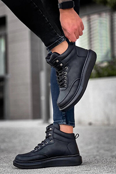 Ayakkabium Ανδρικά μποτάκια με κορδόνια σε μαύρο αθλητικό στυλ