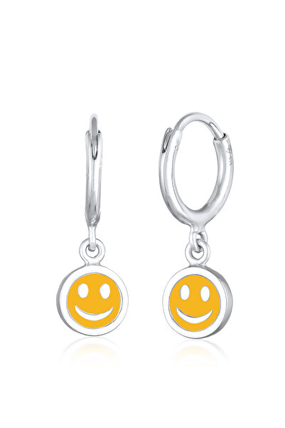 ELLI Ohrringe Kinder Creolen mit Smiley mit Emaille Blau 925er Sterlingsilber