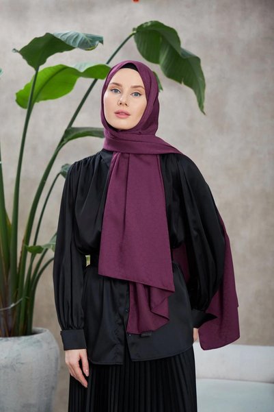 İpekhan Novvela Pattern Silky Jacquard Shawl Eggplant Purple 9008-18