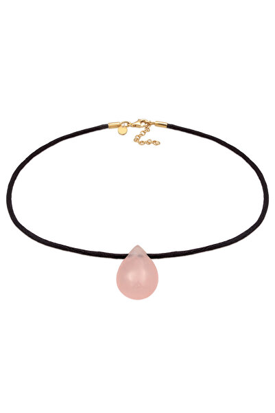 ELLI Halskette PREMIUM Halskette Damen Choker Tropfenanhänger Satin mit rosa Quarz in 925er Sterlingsilber