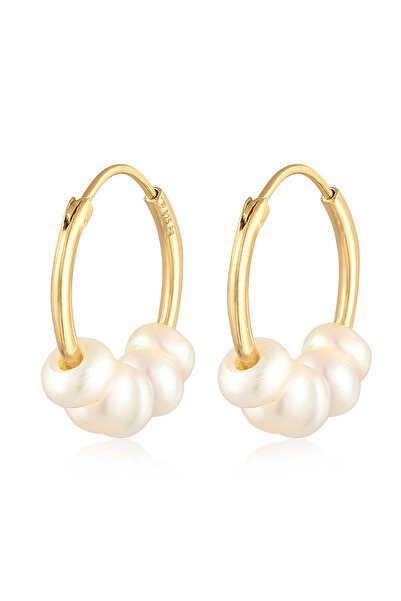 ELLI Ohrringe Damen Creolen Perle schlicht mit Süßwasser-Zuchtperlen in 925er Sterlingsilber