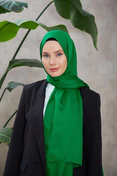 İpekhan Novvela Візерунковий шовковий жакардовий шарф зелений 9008-04