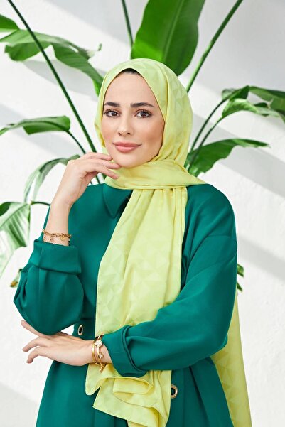 İpekhan شال جاكار حريري بنمط مثلث أخضر فستقي 9005-11