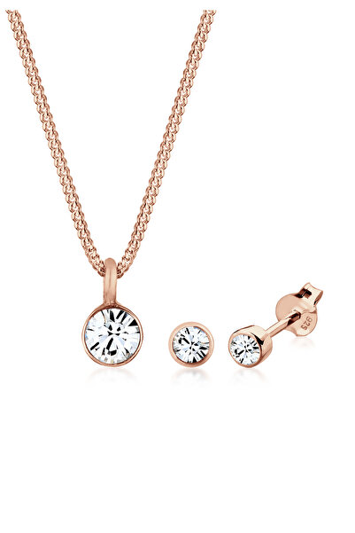 ELLI Schmuckset für Damen Elegantes Solitär-Anhänger-Set Ohrstecker mit Krist...