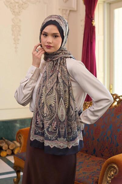 İpekhan شال فوال حريري منقوش باللون الأسود والأخضر - 9804-18