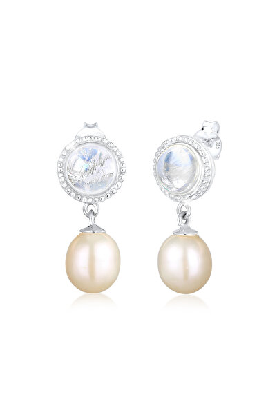 ELLI Ohrringe Klassisch Vintage Süßwasser-Zuchtperlen Mondstein 925er Sterlin...