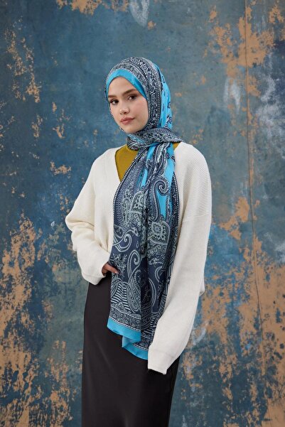İpekhan Mavi Hint Vual Şal - 5008-01