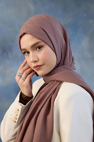 İpekhan Logo Desen Pamuk Jakar Şal Gül Kurusu 8008-01