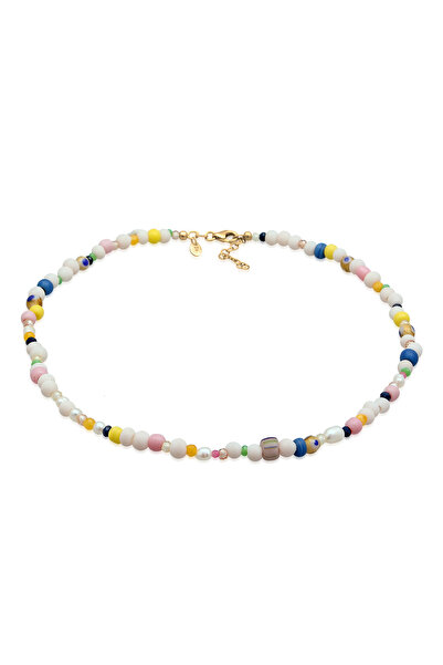 ELLI Halskette PREMIUM Halskette Damen Sommer-Choker Perlen bunt in 925er Sterlingsilber vergoldet