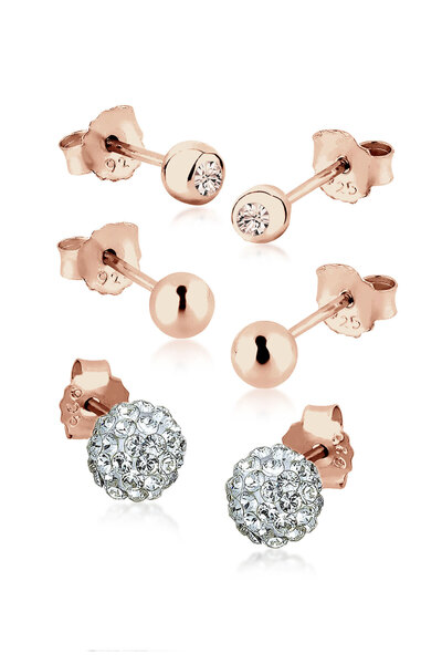 ELLI Ohrringe Damen 3er-Set mit Kristallen aus 925er Sterlingsilber, rosévergoldet