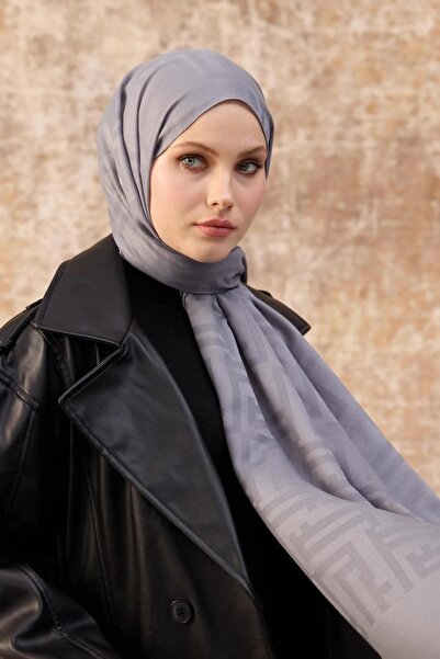 İpekhan Fendi Pattern Βαμβακερό Ζακάρ Σάλι Γκρι 8009-09