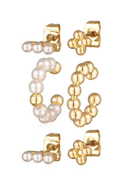 ELLI Ohrringe Damen Ohrstecker Kugel-Set Ohrklemme Glasperlen Goldfarben