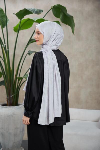 İpekhan Neo Crowbar Pattern Silky Jacquard Shawl Gray 9010-07
