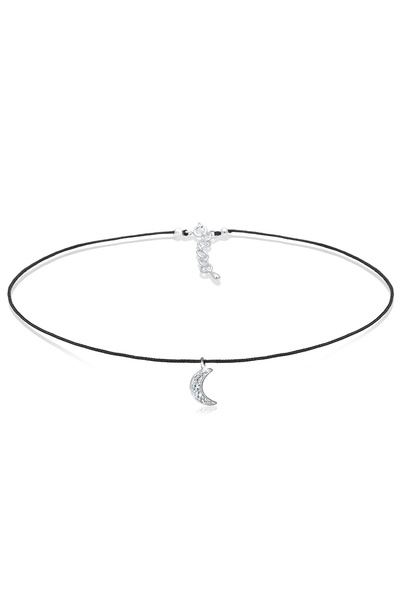 ELLI Halskette Damen Choker Halbmond mit Kristallen aus 925er Sterlingsilber