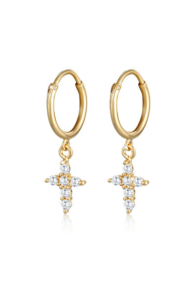 ELLI Ohrringe Damen Creole Anhänger Kreuz mit Zirkonia-Kristallen in 925er St...