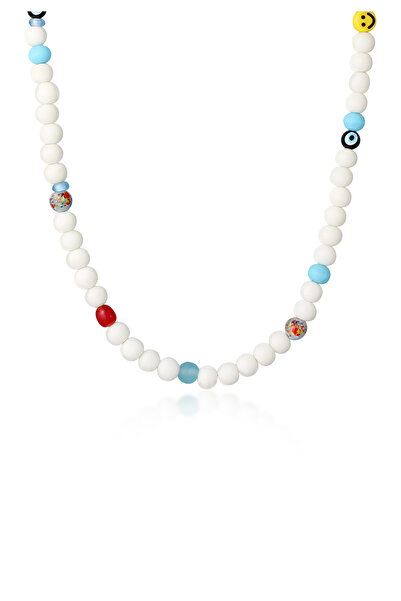 KUZZOI Halskette für Herren mit Glasperlen und Smiley-Motiv, farbenfroh, 925e...