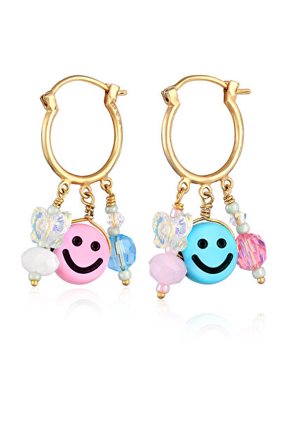 ELLI Ohrringe Damen Creolen mit Smiley-Perlen und Glaskristall 925er Sterling...