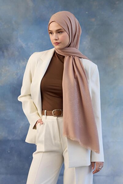 İpekhan Logo Desen Pamuk Jakar Şal Tatlı Vizon 8008-23